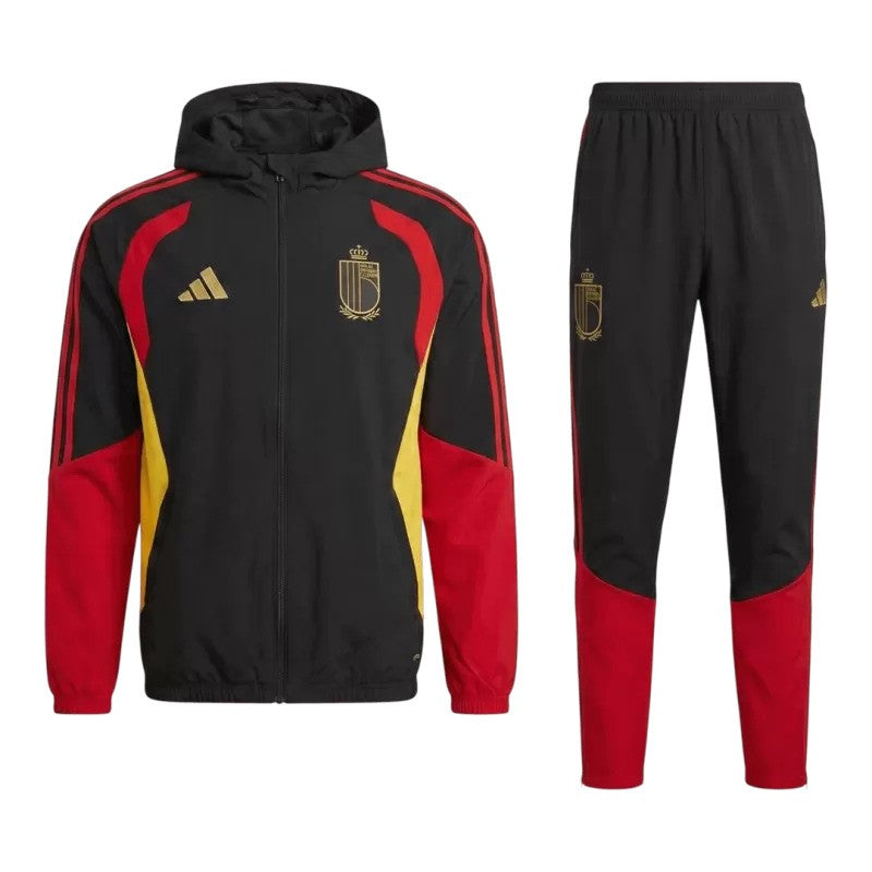 Survêtement adidas Belgique 2026 rouge et noir avec sweat à capuche et pantalon