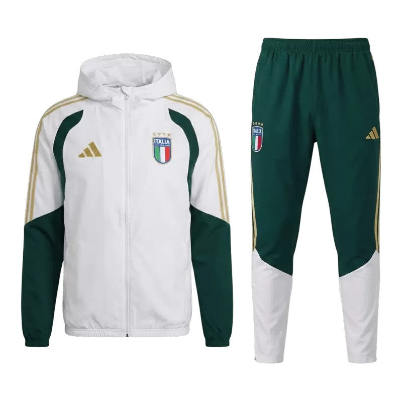 Survêtement adidas Italie 2026 blanc avec sweat à capuche et pantalon assorti