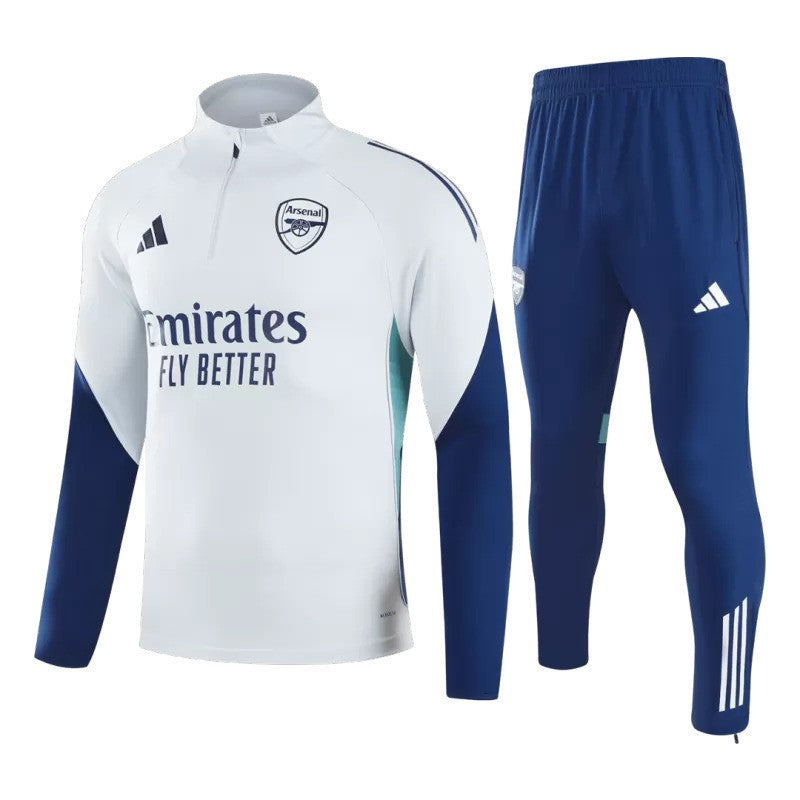Survêtement blanc adidas d’Arsenal 2025/26 avec haut à fermeture quart de zip