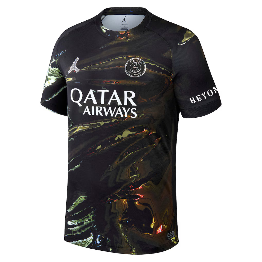 Maillot édition nuit Jordan du PSG 2025/26 noir avec détails irisés
