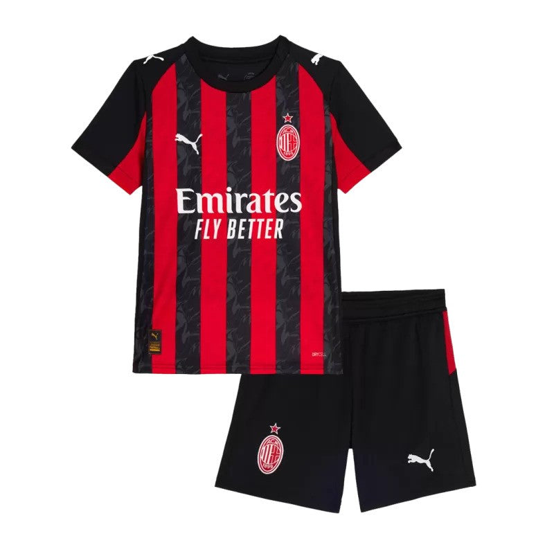 Maillot domicile rouge et noir PUMA de l’AC Milan 2025/26 pour enfant